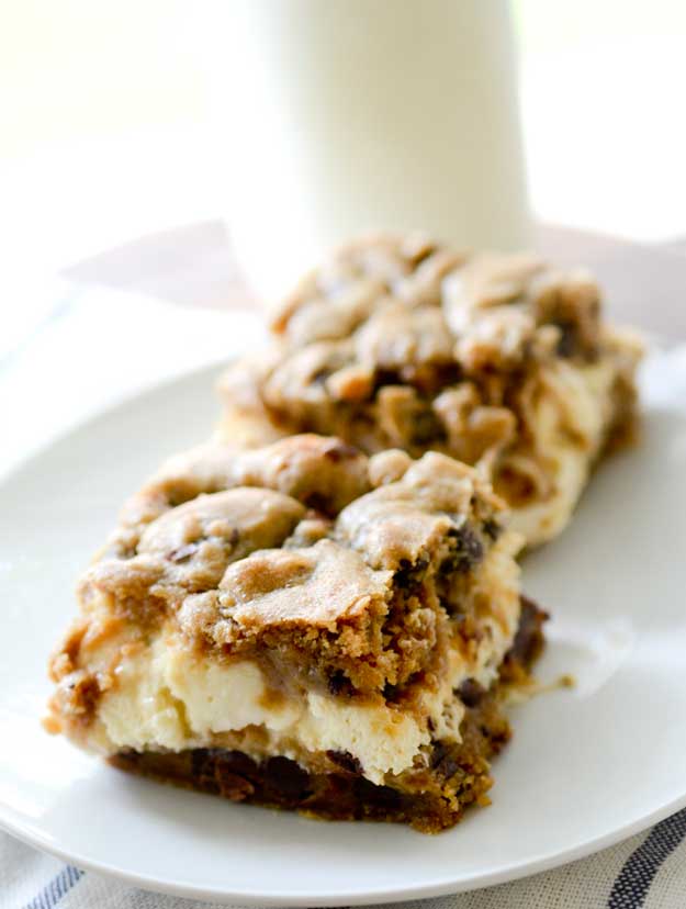 Chocolate Chip Recipes - Chocolate Chip Cookie Cheesecake Bars| Homemade Recipes http://homemaderecipes.com/holiday-event/national-chocolate-chip-day