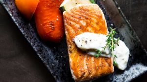 Grilled Salmon Fish on Rectangular Black Ceramic Plate-halibut fish recipes-px-feature