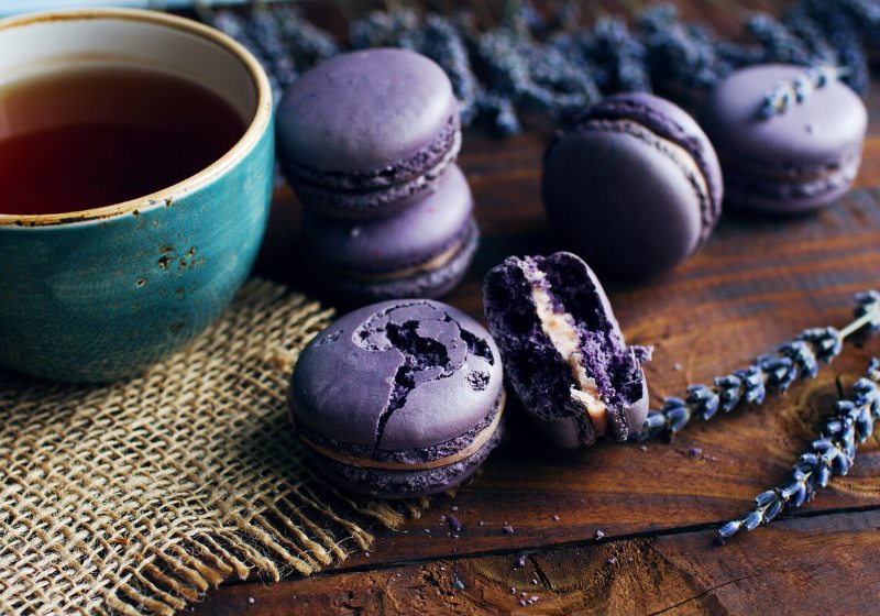 purple lavender blueberry macarons cup tea | unique desserts reading pa