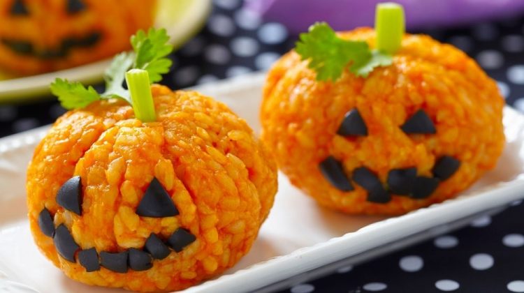 Pumpkin Rice Ball Jack O Lanterns | Halloween Carrot Rice Balls | Featured