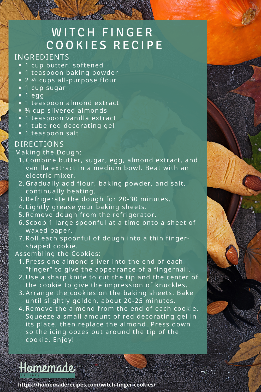 recipe card | Witch Finger Cookies | A Frightfully Fun Halloween Treat