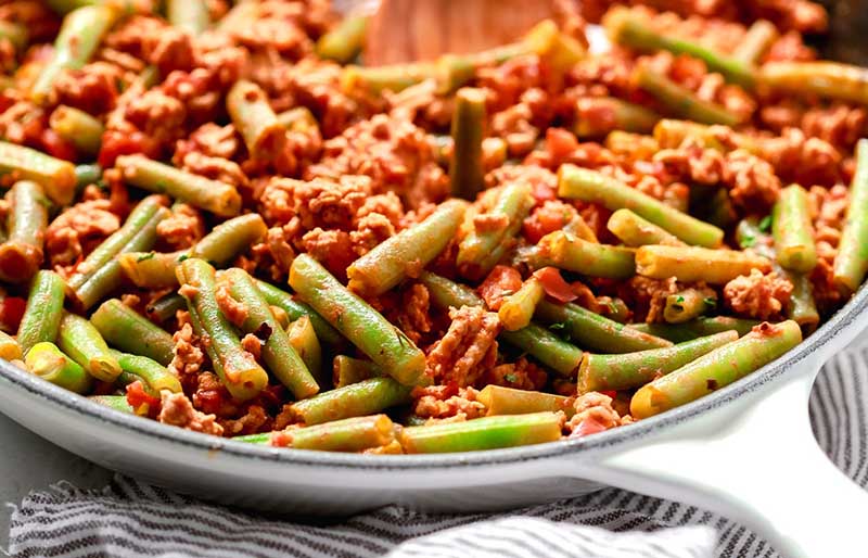 ground turkey skillet with green beans | leftover turkey recipes