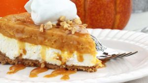 slice double layer no bake pumpkin | No Bake Thanksgiving Desserts To Keep You Stress Free | Featured
