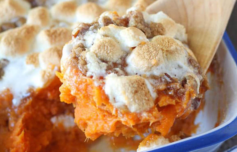 sweet potato casserole with marshmallow pecan streusel | christmas dinner ideas