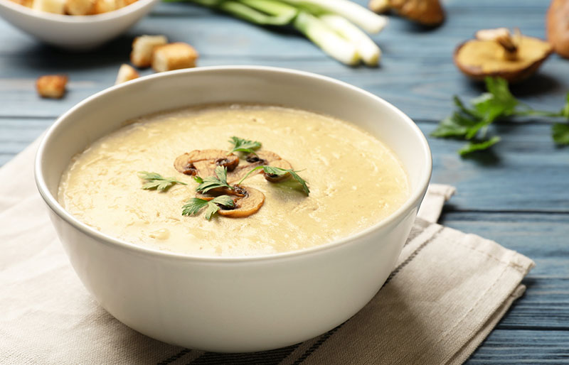 bowl fresh homemade mushroom soup on | vegan vegetable soup