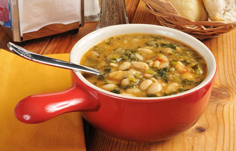 bowl healthy kale white bean soup | vegan vegetable soup