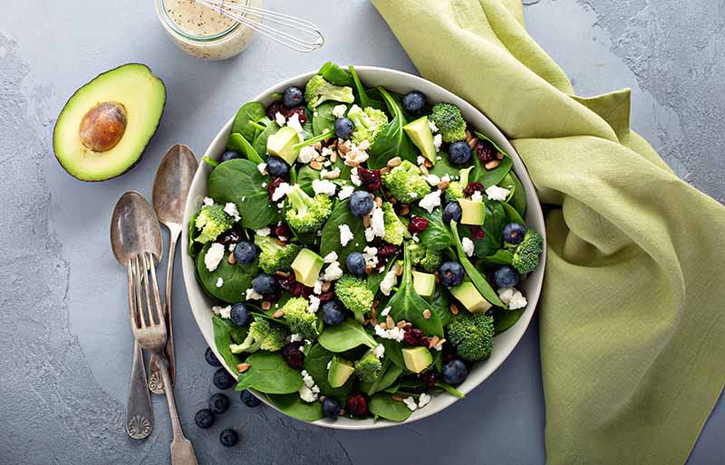 fresh spinach feta salad blueberries broccoli | winter salad recipes