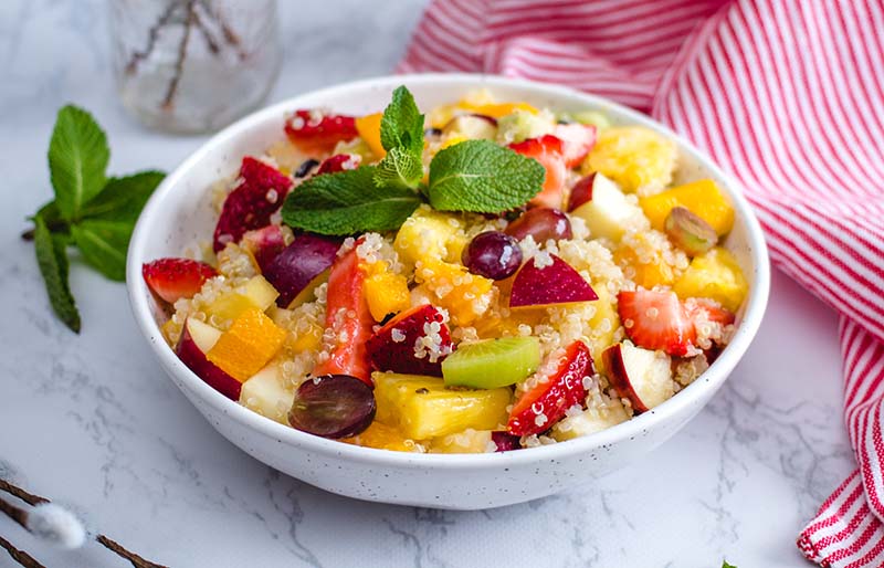 fruit salad quinoa white bowl | winter salad recipes