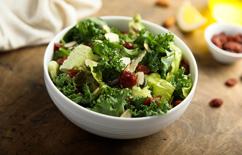 healthy kale salad almond cranberry | winter salad recipes