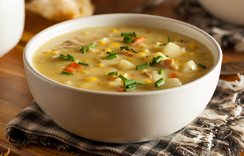 homemade corn chowder bowl | vegan vegetable soup