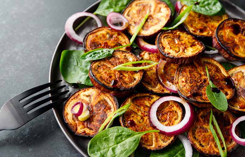 salad grilled eggplant spinach purple onion | winter salad recipes
