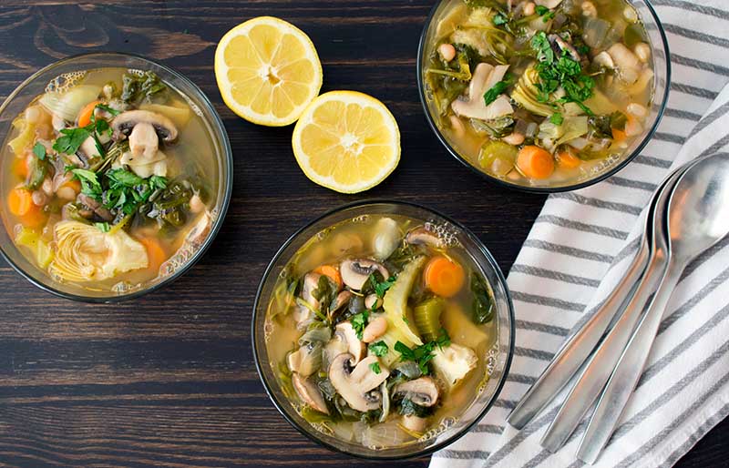 vegan loaded lemon artichoke orzo soup | vegan vegetable soup