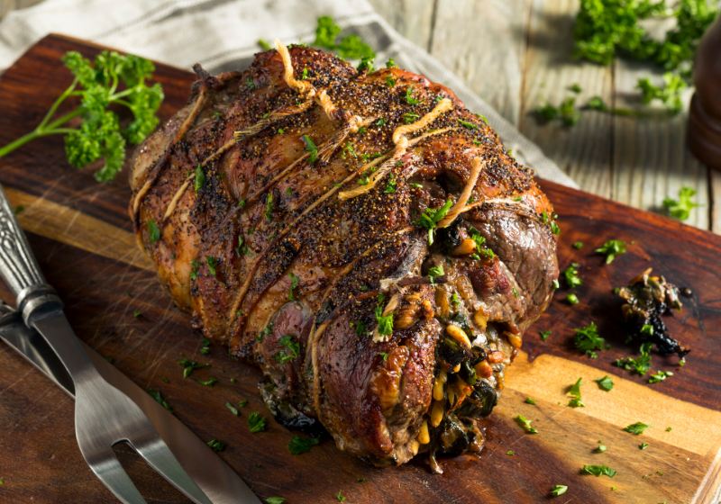 roasted stuffed leg lamb spinach pine | easter recipes