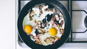 eggs with meat in cooking pan-shallow frying-px-feature