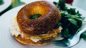 breakfast bagel ham egg sandwich-healthy school lunch ideas-pb-feature