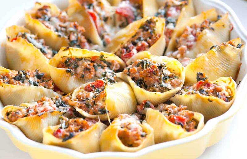 baked shells with sausage recipe | new year's eve dinner ideas