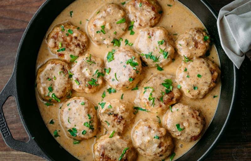 chicken meatballs in a cream sauce | new year's eve dinner ideas