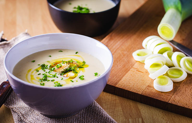 classic potato leek soup bowl | christmas side dishes
