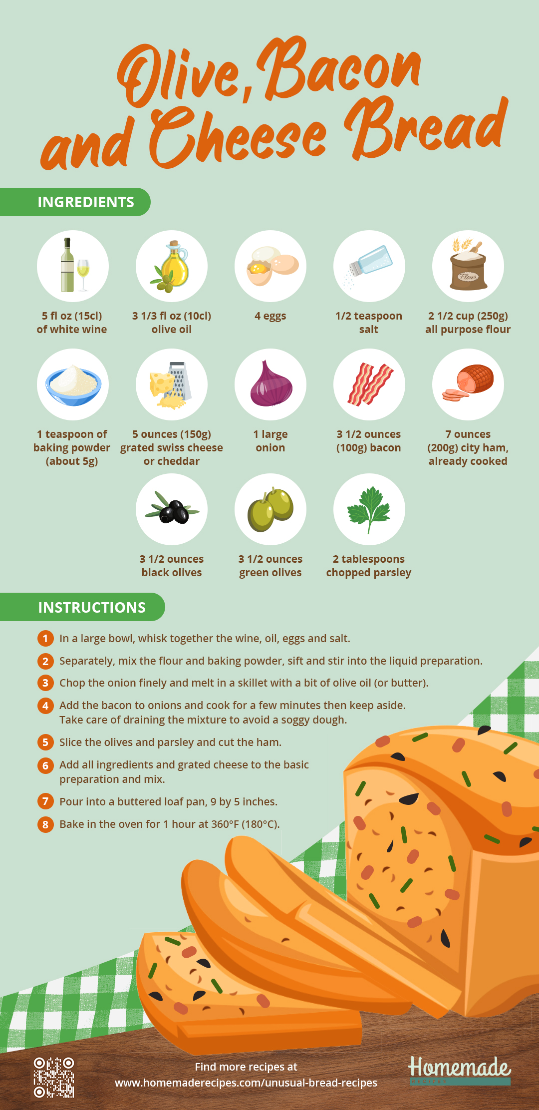 Olive, Bacon and Cheese Bread | Unusual Bread Recipes You Have To Try [INFOGRAPHIC]