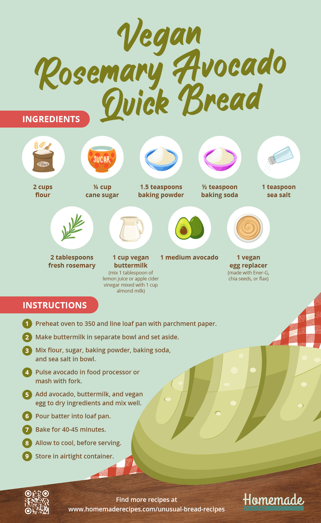 Vegan Rosemary Avocado Quick Bread | Unusual Bread Recipes You Have To Try [INFOGRAPHIC]