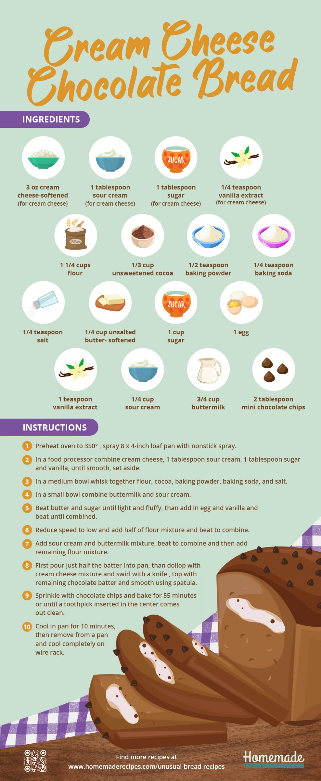 Cream Cheese Chocolate Bread | Unusual Bread Recipes You Have To Try [INFOGRAPHIC]