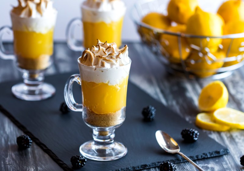 close display lemon meringue pie dessert | fine dining desserts
