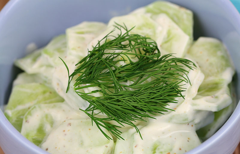 cucumber salad sour cream decorated fresh | soul food dinner menu