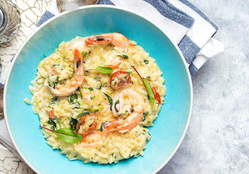 orzo pasta ala risotto king shrimp | romantic dinner at home