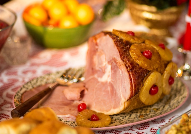 close old fashioned glazed ham garnished | easter ham with pineapple
