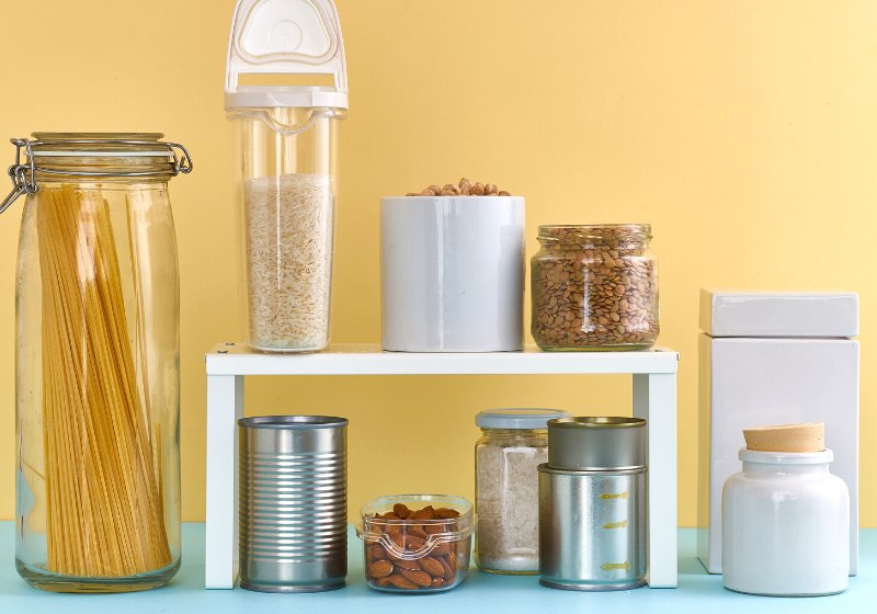 food staples on pantry shelf prepared | kitchen pantry cabinets