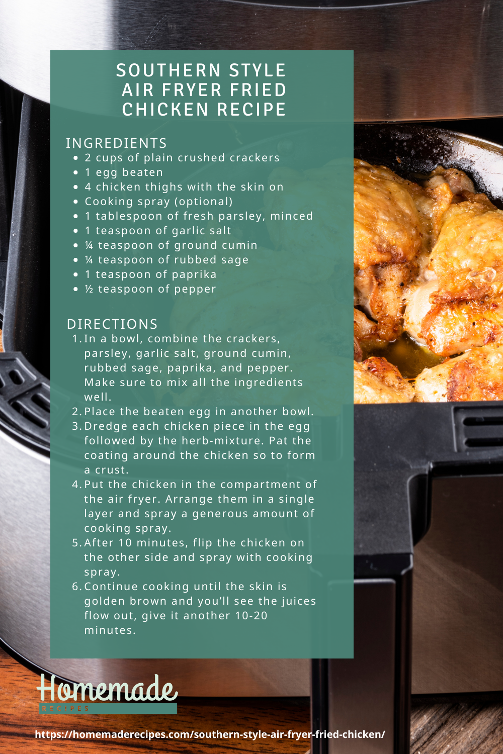 recipe card | Delicious Southern Style Air Fryer Fried Chicken Recipe [Like KFC]