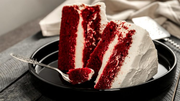 slices delicious red velvet cake on | Red Velvet Ice Cream Cake Recipe That Will Melt Your Stress Away | featured