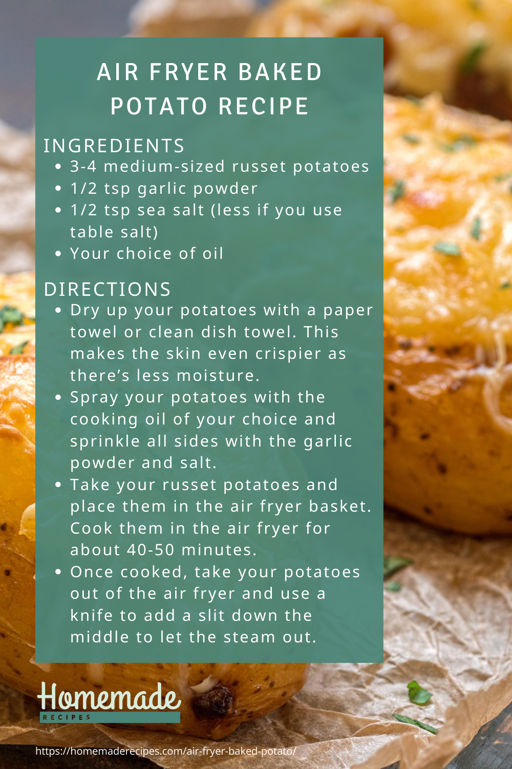 recipe card | Mouthwatering Air Fryer Baked Potato Recipe For A Perfect Fall Dinner