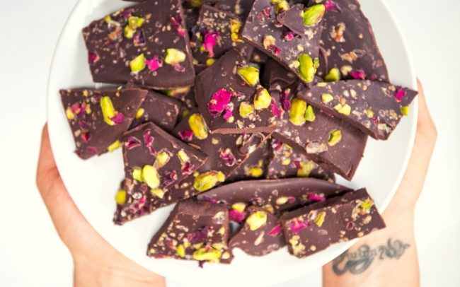 Rose Pistachio Chocolate Bark | Healthy Homemade Halloween Candy