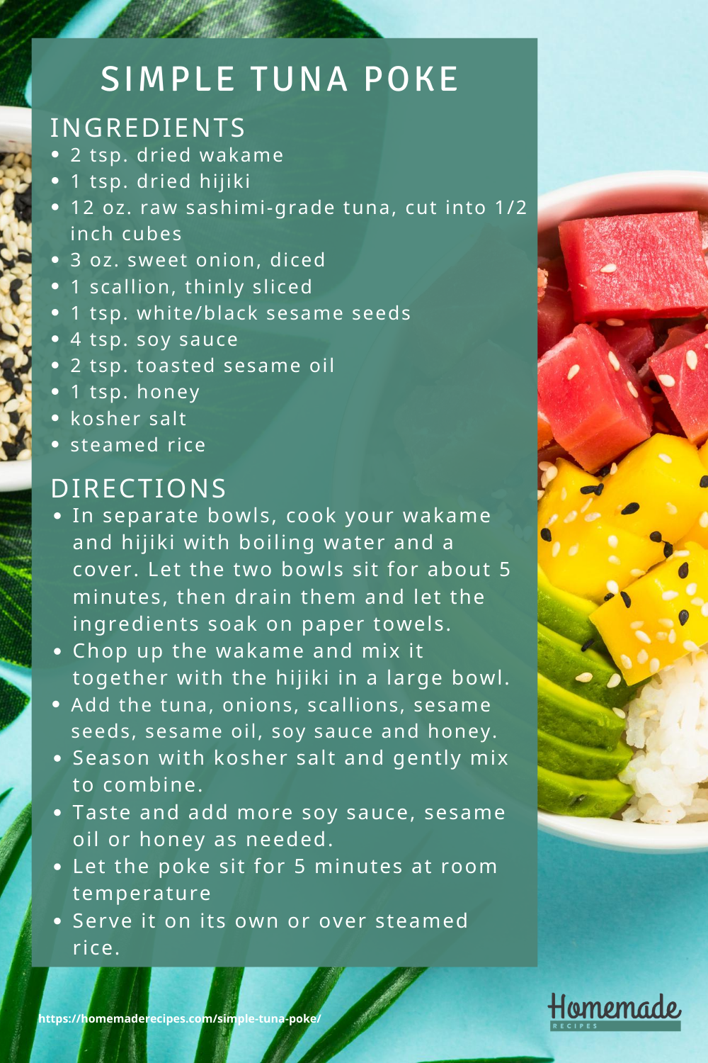 Recipe Card | Simple Tuna Poke | Homemade Recipes