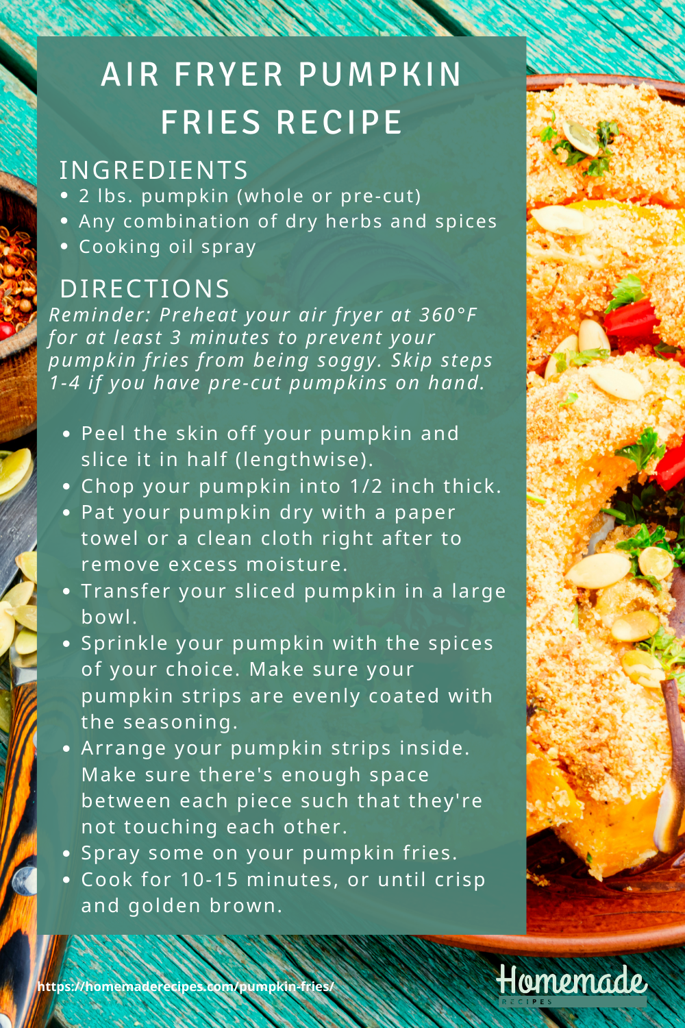 recipe card | Easy and Healthy Air Fryer Pumpkin Fries Recipe