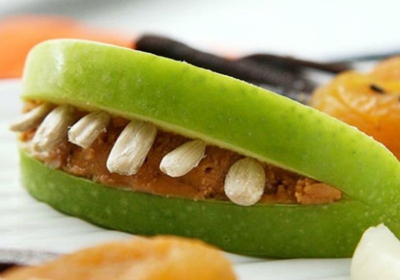 apple-nut butter teeth | halloween recipes easy