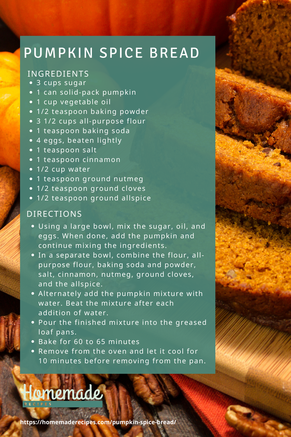 recipe card | Pumpkin Spice Bread | Easy Recipe