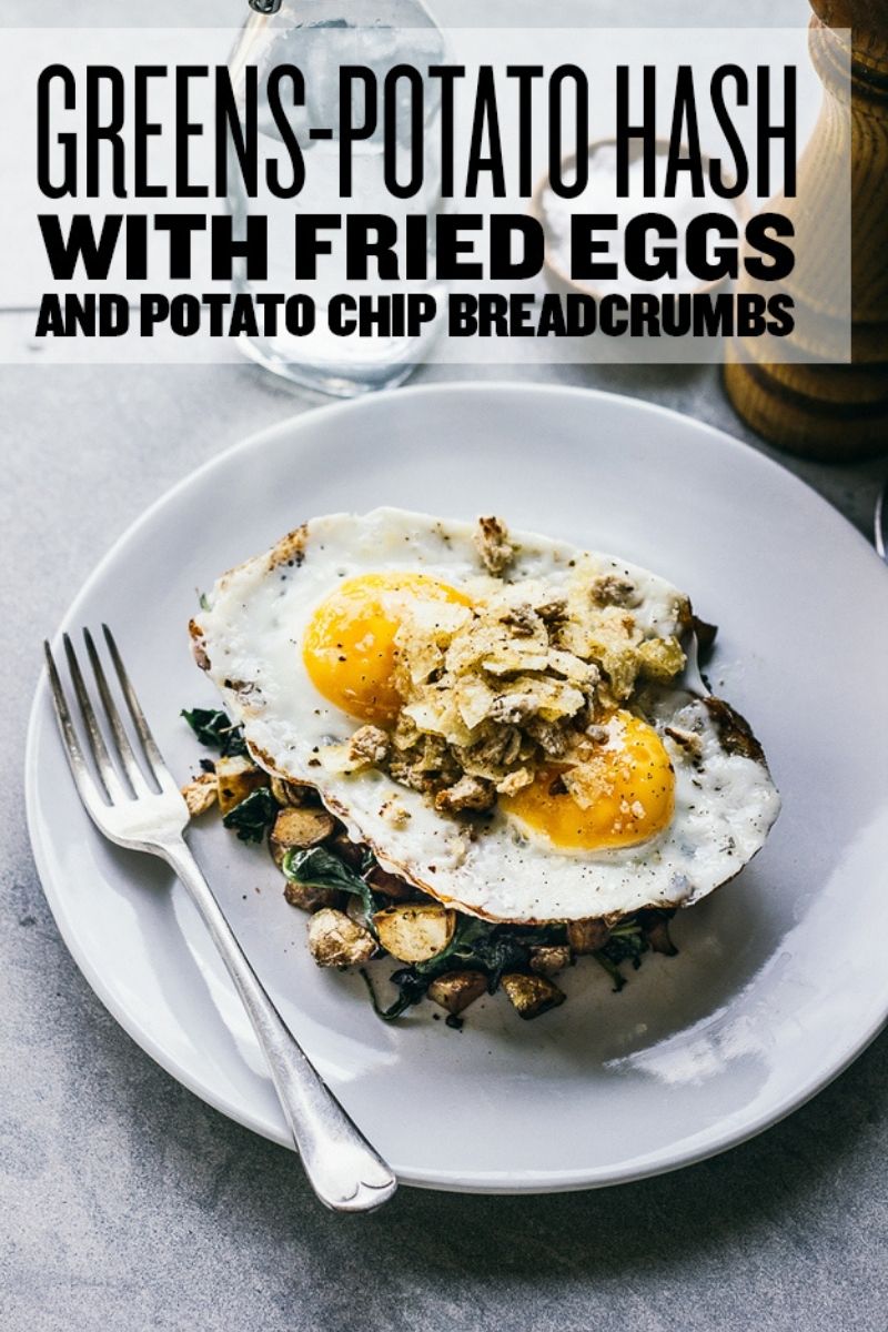 Greens-Potato Hash with Fried Eggs and Potato Chip Breadcrumbs | healthy autumn recipes