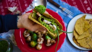 taco traditional mexican dish with corn tortilla with fresh salad mushroom filling | Vegan Fall Recipes To Fall In Love With | Featured