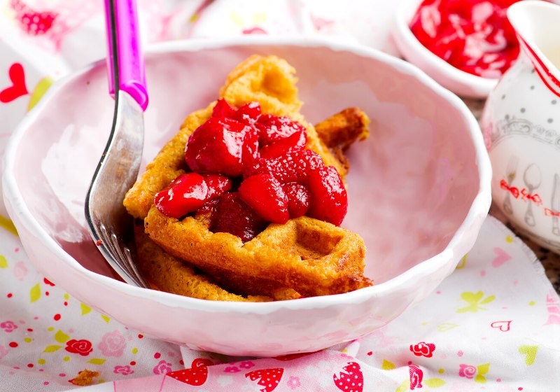 peanut butter strawberry compote waffles focus | belgian waffle recipe