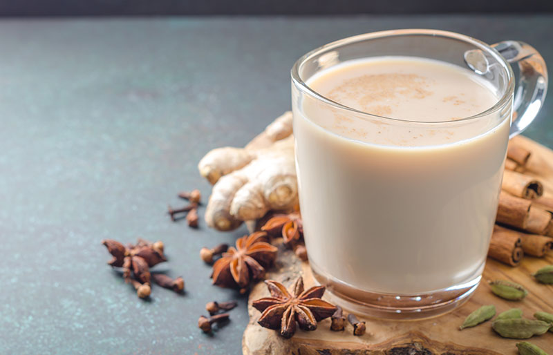 masala chai glass cup ingredients spices | homemade coffee creamer