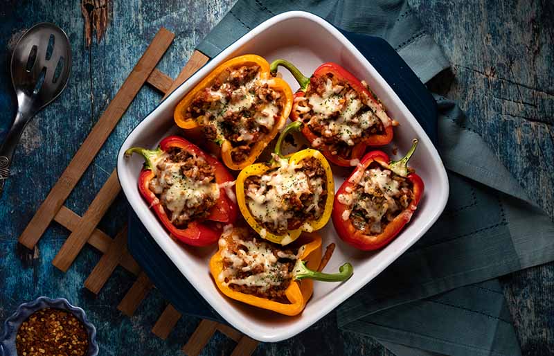 top down view stuffed peppers fresh | ground beef keto recipes