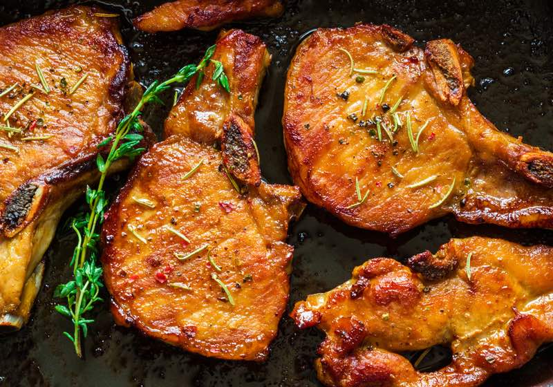 Easy Oven Baked Pork Chops | First Date Dinner Recipes | Date Night Dinner Ideas | Roasted pork steaks, cutlets with bones and thyme 
