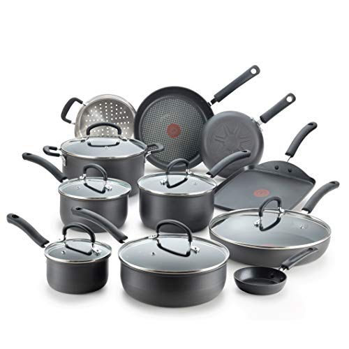 T-fal Ultimate Hard Anodized Nonstick Cookware Set 17 Piece Pots and Pans,  Dishwasher Safe Black