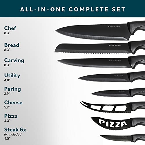 Check out Home Hero Kitchen Knife Set, Steak Knife Set & Kitchen Utility Knives - Ultra-Sharp High Carbon Stainless Steel Knives with Ergonomic Handles (17 Pc Set, Black) at https://homemaderecipes.com/product/home-hero-kitchen-knife-set-steak-knife-set-kitchen-utility-knives-ultra-sharp-high-carbon-stainless-steel-knives-with-ergonomic-handles-17-pc-set-black/