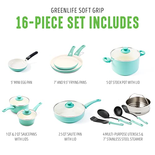 GreenLife Soft Grip Healthy Ceramic Nonstick 16 Piece Cookware