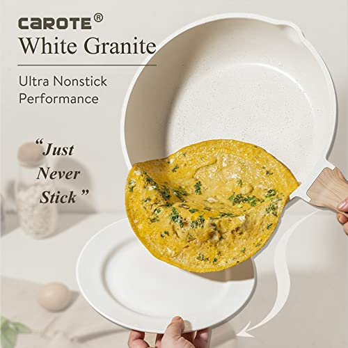 CAROTE Pots and Pans Set Nonstick, White Granite Induction Kitchen Cookware  Sets, 10 Pcs Non Stick Cooking Set w/Frying Pans & Saucepans(PFOS, PFOA  Free)