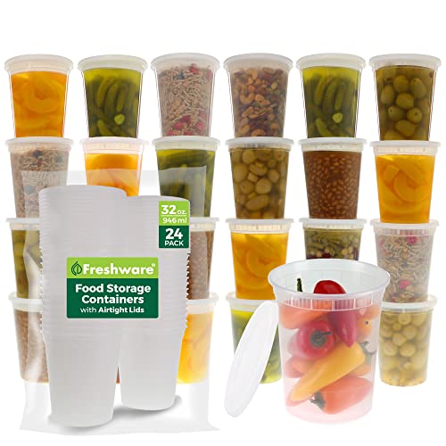 Freshware Food Storage Containers [24 Set] 32 oz Plastic Deli
