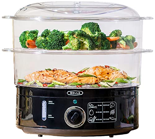 BELLA Two Tier Food Steamer with Stackable Baskets & Removable Base for  Fast Simultaneous Cooking - Auto Shutoff & Boil Dry Protection, 7.4 QT,  Black